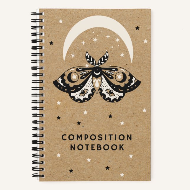 Moon Moth mit Stars Magical Spiral Notebook Notizbuch (Vorderseite)