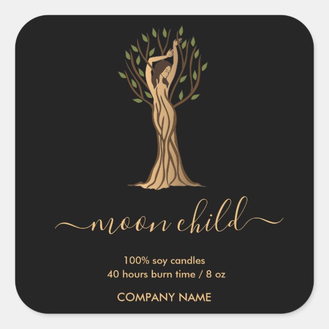 Moon Mystic Witchy Celestial Willow Tree Quadratischer Aufkleber (Vorderseite)