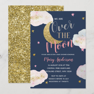 Moon Navy Blue and Gold Baby Dusche Einladung