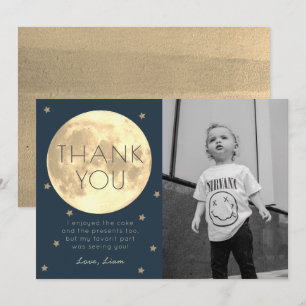 Moon Navy Blue Boy Foto Geburtstag Vielen Dank Einladung
