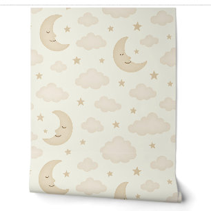 Moon Neutre & Étoiles Pépinière Papier peint Beige