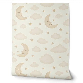 Moon Neutre & Étoiles Pépinière Papier peint Beige