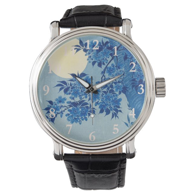 Moon Night Abend Tree Blue Moonlit Armbanduhr (Vorderseite)