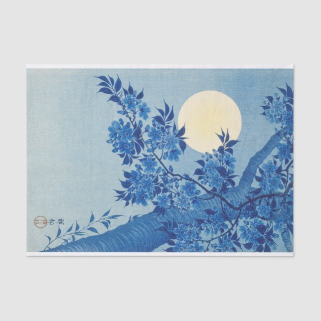 Moon Night Abend Tree Blue Moonlit Seidenpapier (Vorderseite)