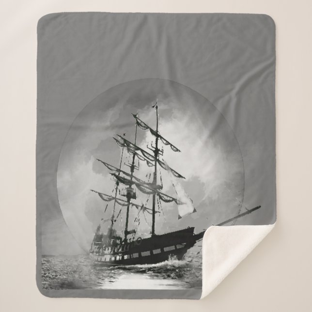 Moon Night Sky Segelschiff Spuk Grafik Sherpadecke (Vorderseite)