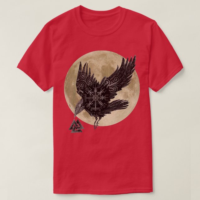 Moon Norse Raven Runes Pagan Viking  T-Shirt (Design vorne)