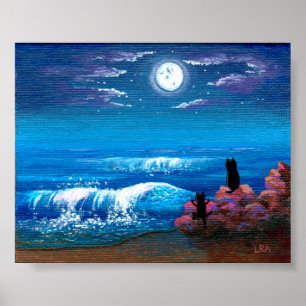 Moon Ocean Black Cat Kunst Poster