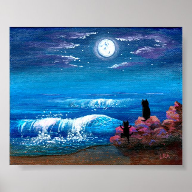 Moon Ocean Black Cat Kunst Poster (Vorne)