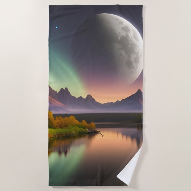 Moon over Mountain Landschaft Strandtuch (Vorderseite)