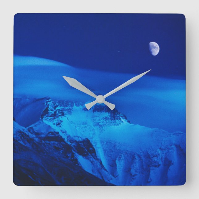 Moon Over Mt. Everest Tibet, China Quadratische Wanduhr (Vorderseite)