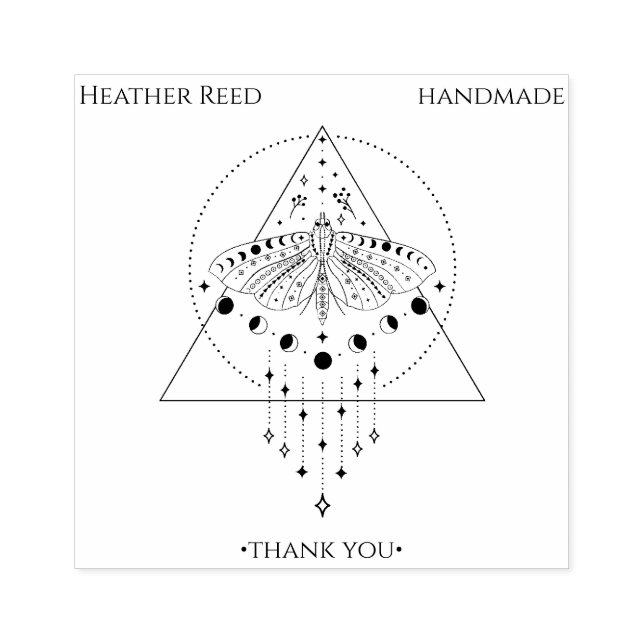 Moon Phase Moth | Handmade Dankeschön Rubber Brief Gummistempel (Prägung)