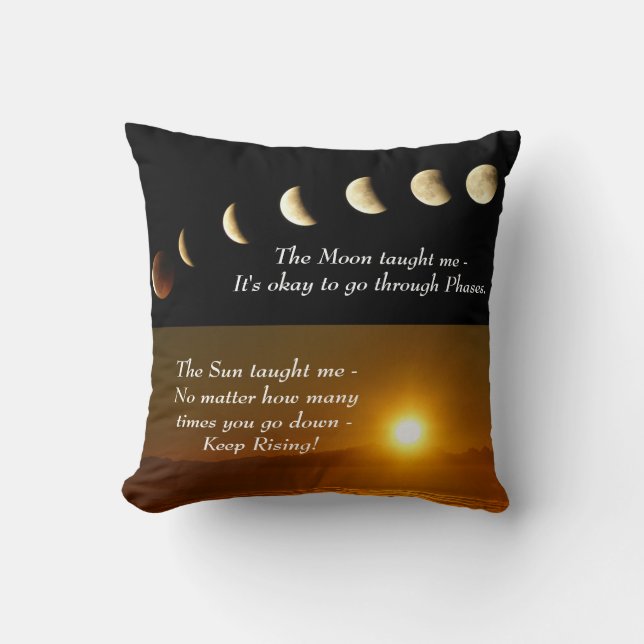 Moon-Phasen Sun steigt Inspiration Zitat Kissen (Vorderseite)