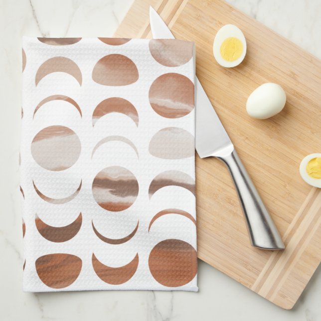 Moon Phases bemalten Marmor aussehen Gold & Creme  Geschirrtuch (Viertel Falte)