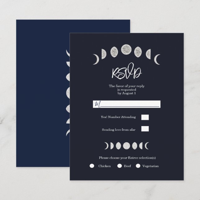Moon Phases Blue Astrology Celestial Wedding RSVP Einladung (Vorne/Hinten)