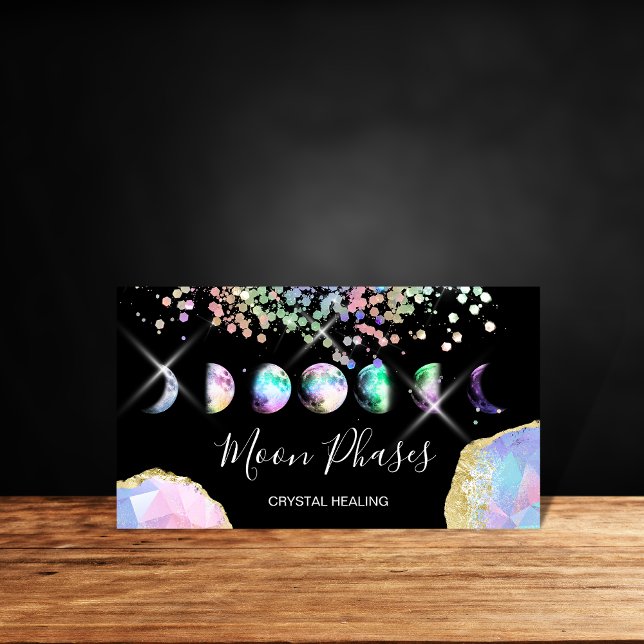 Moon Phases Crystal Gem Healing Holograph Business Visitenkarte (Von Creator hochgeladen)