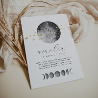 Moon Phases Gold Stars Einladung zum Geburtstag