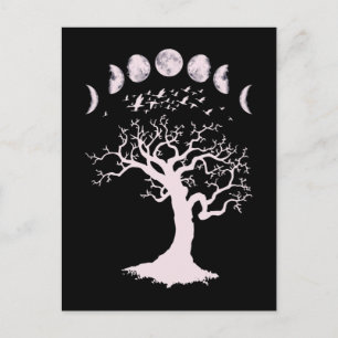 Moon Phases Gothic Tree Birds Postkarte