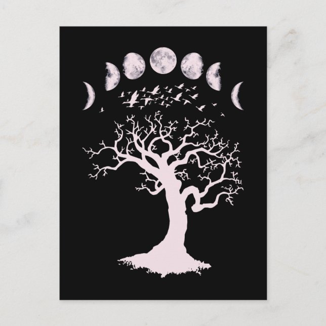 Moon Phases Gothic Tree Birds Postkarte (Vorderseite)