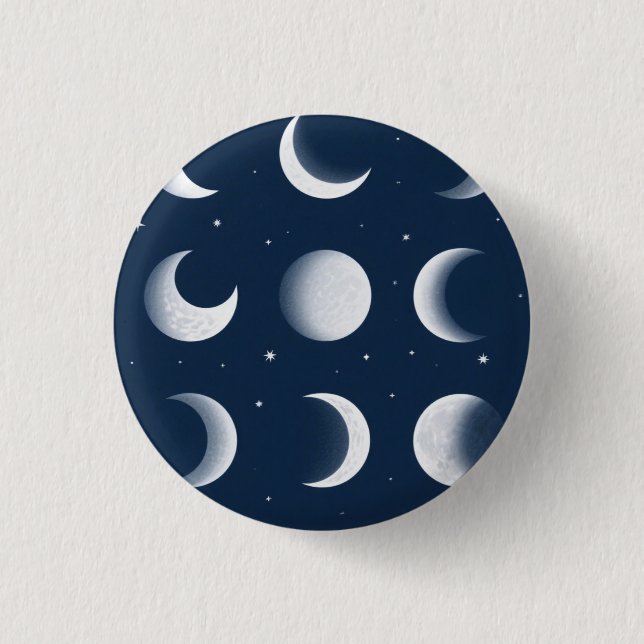 Moon Phases Grid Celestial Muster Design Button (Vorderseite)