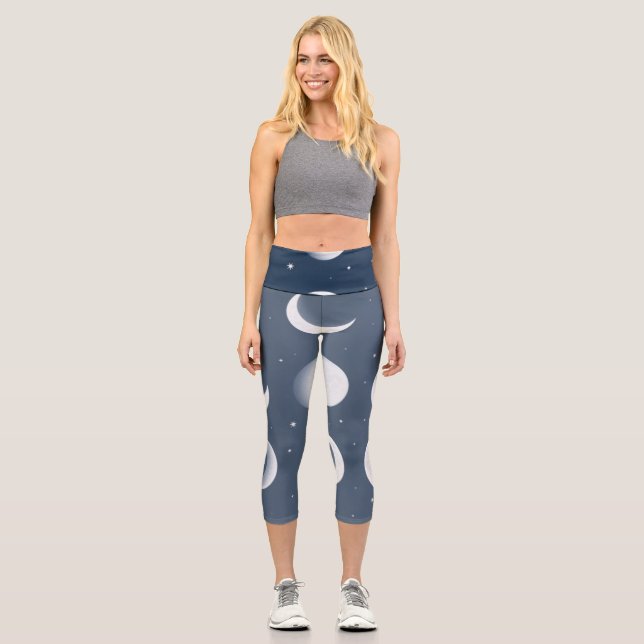 Moon Phases Grid Celestial Muster Design Capri Leggings (Vorderseite)