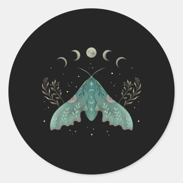 Moon Phases Luna Moth Insekt Cotattacore Ästhetik Runder Aufkleber (Vorderseite)