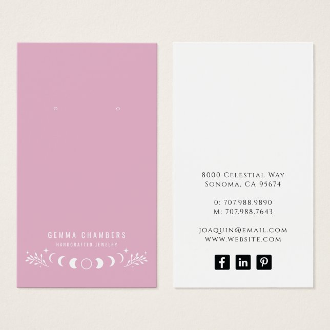 Moon Phases Pink Earring Juwelierkarten (Vorne & Hinten)