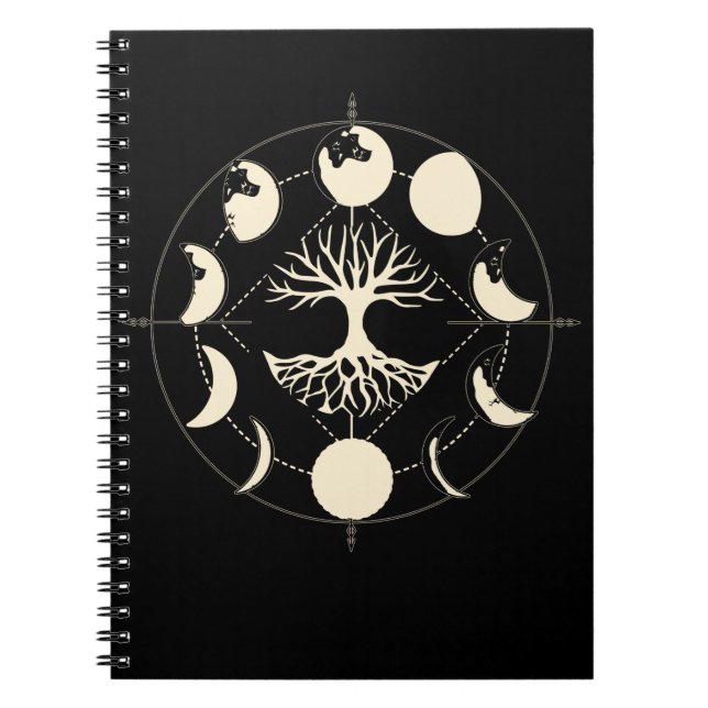 Moon Phases Spirituelle Tree Astronomie Crescent Notizblock (Vorderseite)