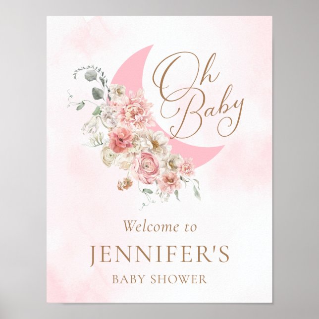 Moon Pink Girl Baby Dusche Willkommen Poster (Vorne)
