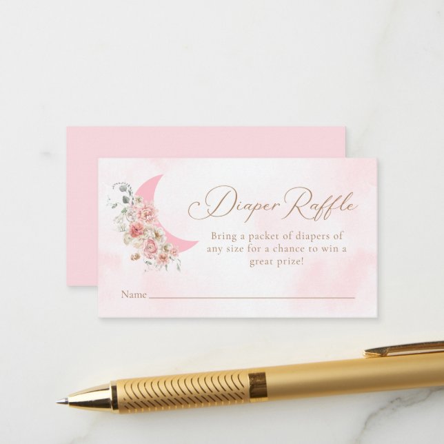 Moon Pink Girl Diaper Raffel Ticket Begleitkarte (Vorderseite/Rückseite Beispiel)