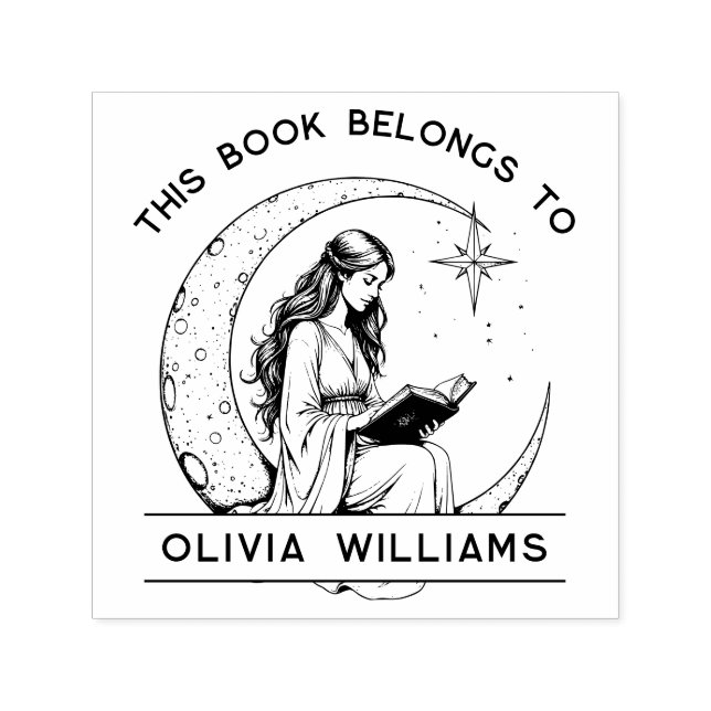 Moon Princess Crescent Moon Reading Ex Libris Permastempel (Design)