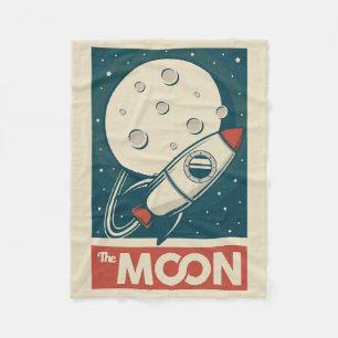 Moon Retro Galaxy Rocket Fleecedecke