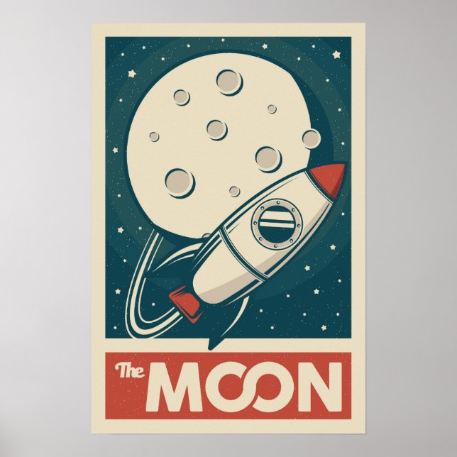 Moon Retro Galaxy Rocket Poster (Vorne)