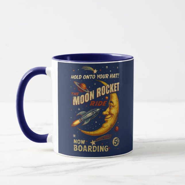 Moon Rocket Ride Vintag Space Tasse (Links)