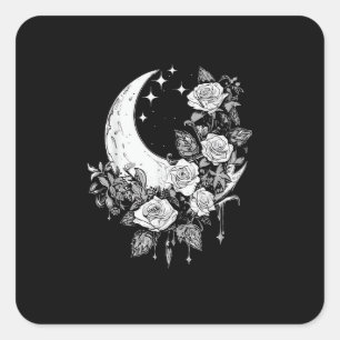 Moon Rose - Romantisches Goth - Whimsigoth Witchy Quadratischer Aufkleber