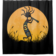 Moon Silhouette Kokopelli Duschvorhang