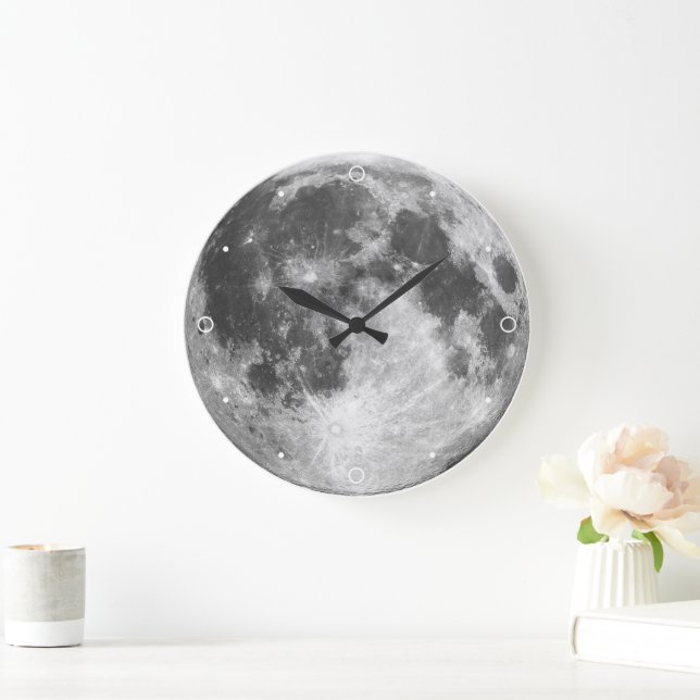 Moon Solar System Space Lunar Planet Gray Craters Große Wanduhr (Zuhause)