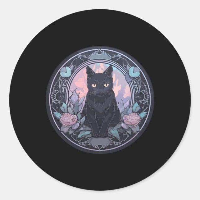 Moon Spiritual Cat Witchy Black Cat Pastel Runder Aufkleber (Vorderseite)