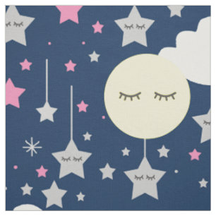 Moon Star Cloud Baby Girl Kinderzimmer Stoff