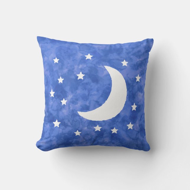 Moon Stars Aquarelldekor Kissen (Vorderseite)