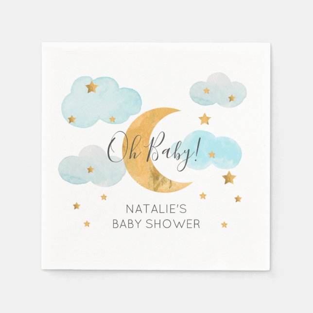 Moon & Stars Baby Dusche Blue Clouds Napkins  Serviette (Vorderseite)