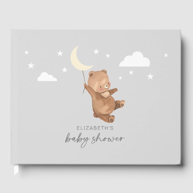 Moon Stars Bear Baby Dusche Gästebuch (Vorderseite)
