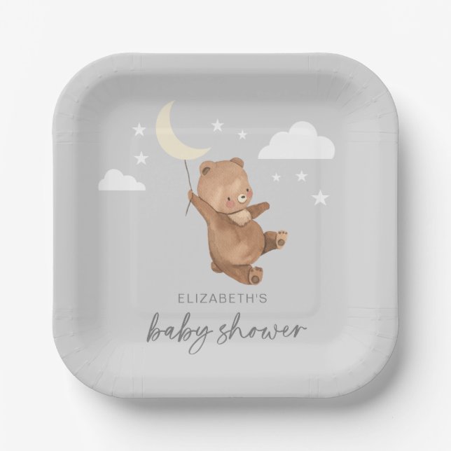 Moon Stars Bear Baby Dusche Pappteller (Vorderseite)