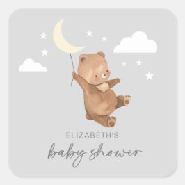 Moon Stars Bear Baby Dusche Quadratischer Aufkleber