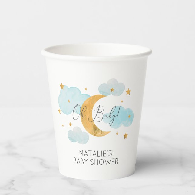 Moon & Stars blaue Wolken Kinderdusche Pappbecher (Vorderseite)