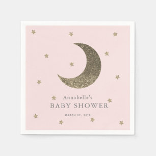 Moon & Stars Blush Pink Babydusche Papier Napkins Serviette