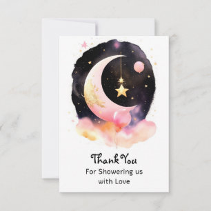 Moon Stars Celestial Watercolor Girl Babydusche Dankeskarte