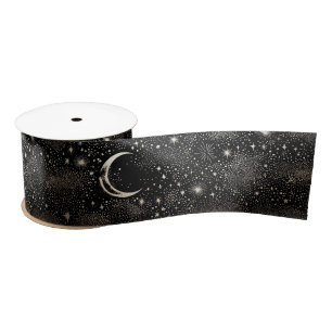 Moon Stars Celestitical Mystical Starry Night Blac Satinband