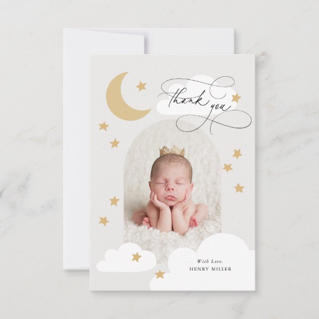Moon Stars Clouds Arch Foto Grau Vielen Dank Dankeskarte (Vorderseite)