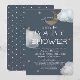 Moon, Stars & Clouds Navy Drive by Baby Shower Einladung