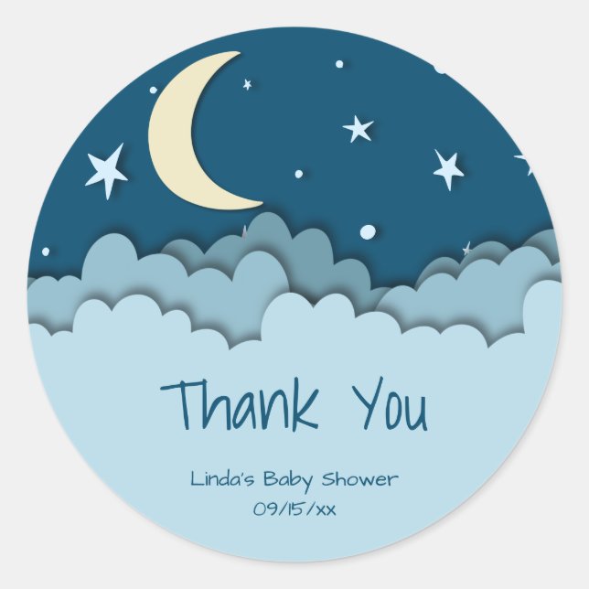 Moon & Stars Dark Blue Danke Baby Dusche Runder Aufkleber (Vorderseite)